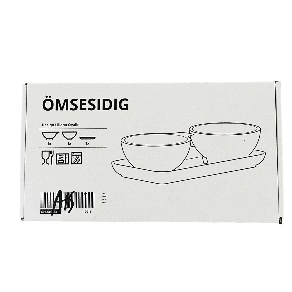 IKEA OMSESIDIG ÖMSESIDIG Tray with 2 Bowls, Orange & Gray (Chips & Dip)